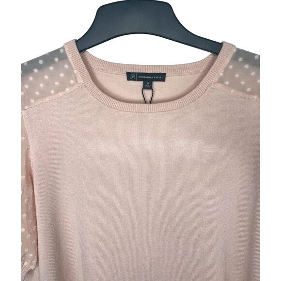 Adrianna Papell Pink Puff Sleeve Sweater Medium With Polka Dot Mesh Details - Picture 3 of 12